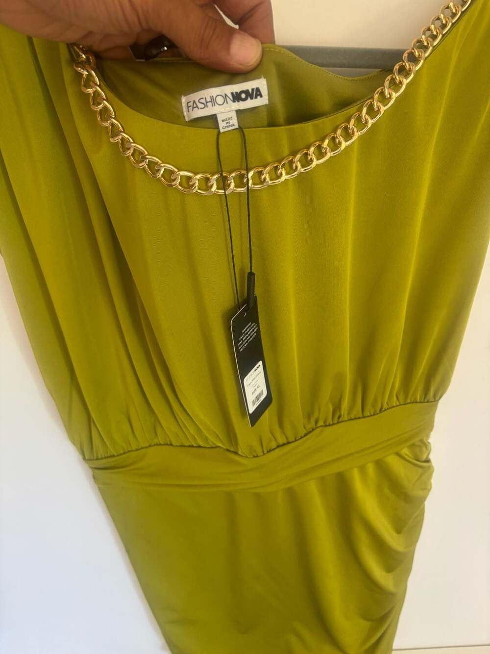 Fashion Nova Faye Midi Dress in Green with Gold Chain Detail